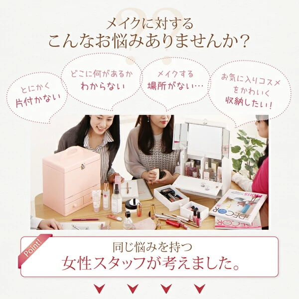 三面鏡付き カラフル木製メイクボックス