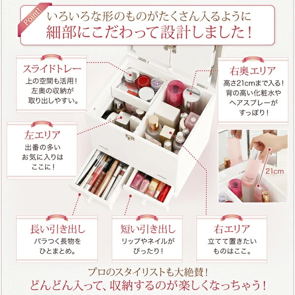 三面鏡付き カラフル木製メイクボックス