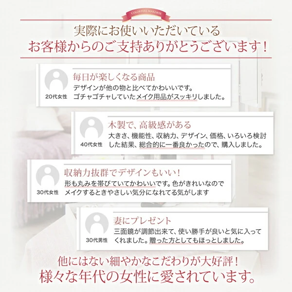 三面鏡付き カラフル木製メイクボックス
