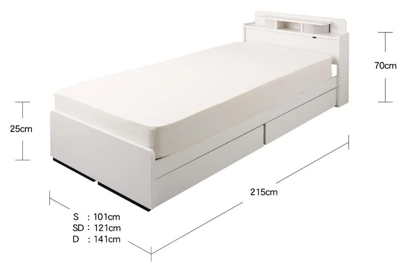 照明・棚付き収納ベッド All-one オールワン ボンネルコイルマットレス付き シングル