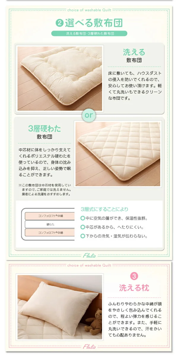 東洋紡素材使用 洗える防ダニ布団 Flulio フルリオ 枕