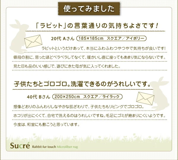ラビットファータッチマイクロファイバーラグ Sucre シュクレ 長方形 130×185cm