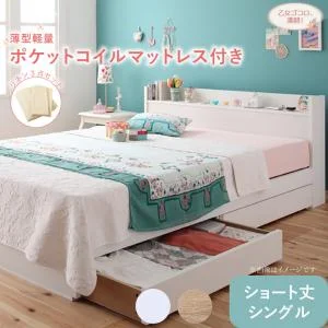 棚・コンセント付き収納ベッド Fleur フルール ベッドフレームのみ シングル レギュラー丈