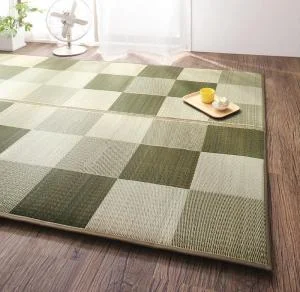 厚みが選べる3タイプ 純国産ブロック柄い草ラグ casule カジュール ウレタン6mm 140×200cm