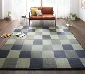 厚みが選べる3タイプ 純国産ブロック柄い草ラグ casule カジュール ウレタン6mm 140×200cm