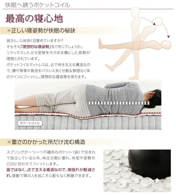 新・国産ポケットコイルマットレスベッド Waza ワザ マットレスベッド スモールセミシングル 脚15cm