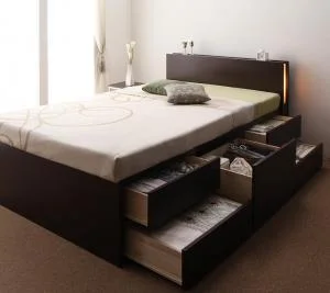 お客様組立 モダンライト・コンセント付きチェストベッド Huette ヒュッテ ベッドフレームのみ シングル