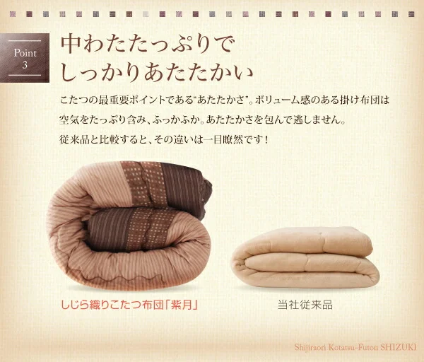 しじら織りこたつ布団 紫月 しづき 掛布団&敷布団2点セット 正方形(75×75cm)天板対応