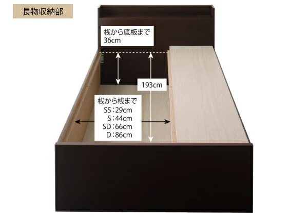 お客様組立 コンセント付きチェストベッド Spass シュパース ベッドフレームのみ セミシングル