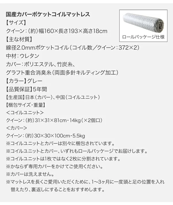 コンセント付き収納ベッド Else エルゼ ベッドフレームのみ クイーン(Q×1)