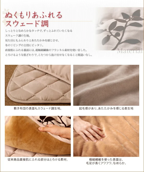 スウェード調フラワーモチーフこたつ布団 floraly フローラリー 掛布団&敷布団2点セット 正方形(75×75cm)天板対応