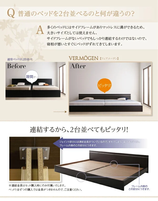 ずっと使えるロングライフデザインベッド Vermogen フェアメーゲン ベッドフレームのみ セミシングル