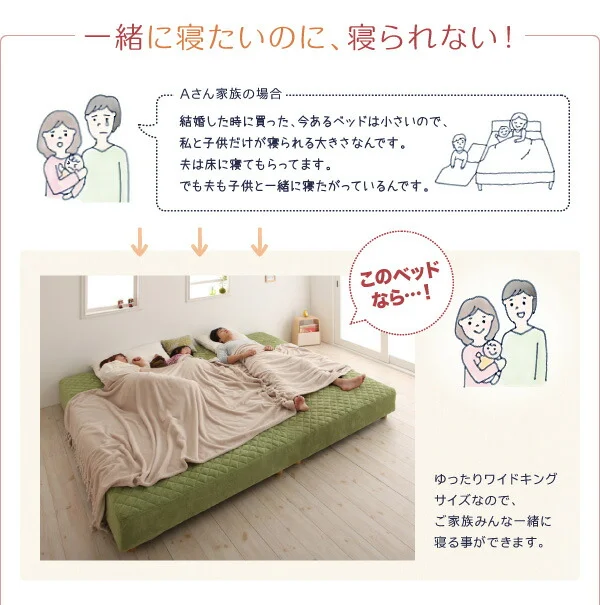 家族を繋ぐ大型マットレスベッド ELAMS エラムス ボンネルコイル マイクロファイバータイプセット クイーン 脚8cm