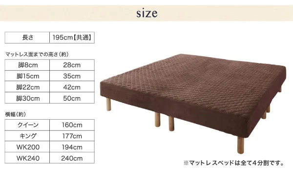 家族を繋ぐ大型マットレスベッド ELAMS エラムス ボンネルコイル マイクロファイバータイプセット クイーン 脚8cm