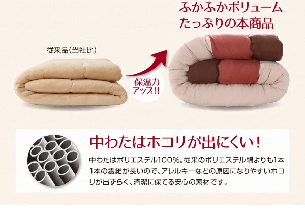 スウェード調パッチワークこたつ布団 icoi イコイ 掛布団&敷布団2点セット 正方形(75×75cm)天板対応