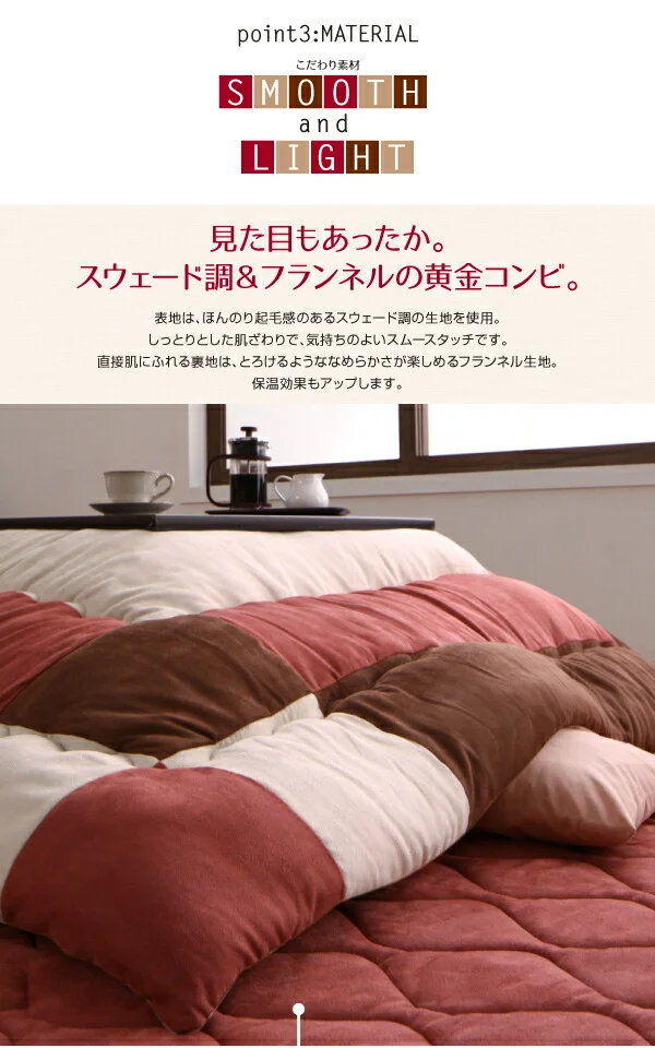 スウェード調パッチワークこたつ布団 icoi イコイ 掛布団&敷布団2点セット 正方形(75×75cm)天板対応
