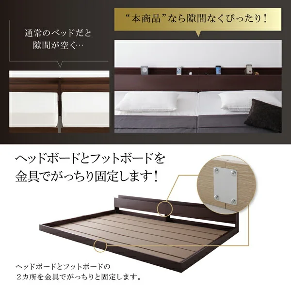 スーパーワイドキングサイズ 大型モダンフロアベッド ALBOL アルボル ベッドフレームのみ クイーン(SS×2)