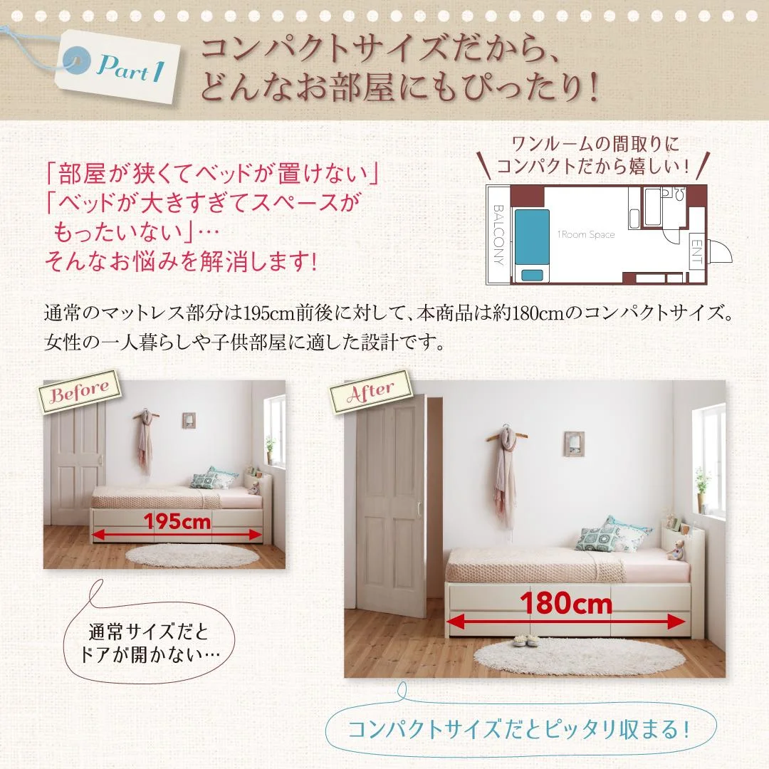お客様組立 棚・コンセント付き_大容量コンパクトチェストベッド Refes リフェス ベッドフレームのみ セミシングル ショート丈