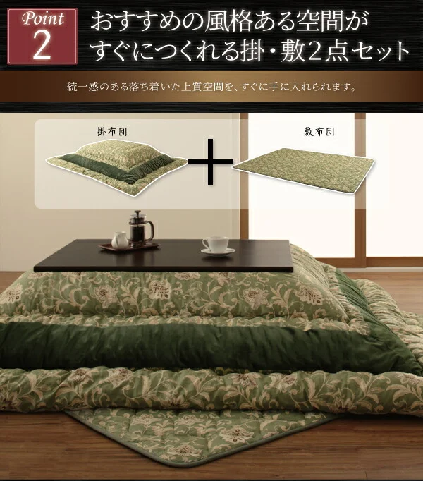 更紗模様こたつ布団 掛布団&敷布団2点セット 正方形(75×75cm)天板対応