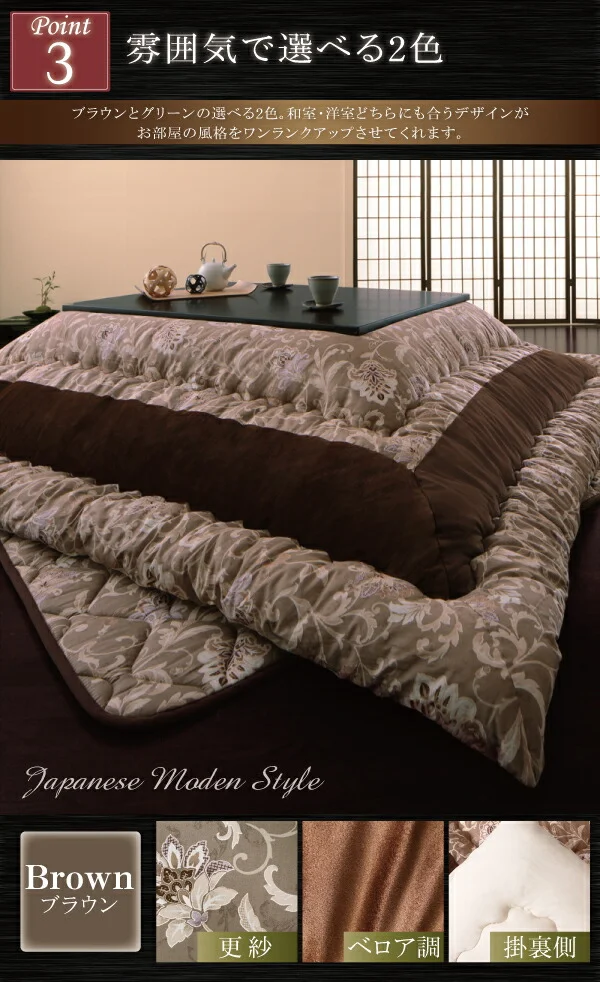 更紗模様こたつ布団 掛布団&敷布団2点セット 正方形(75×75cm)天板対応