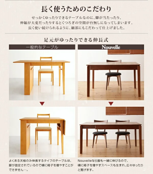 天然木ウォールナットエクステンションダイニング Nouvelle ヌーベル 4点セット(テーブル+チェア2脚+ベンチ1脚) W120-180