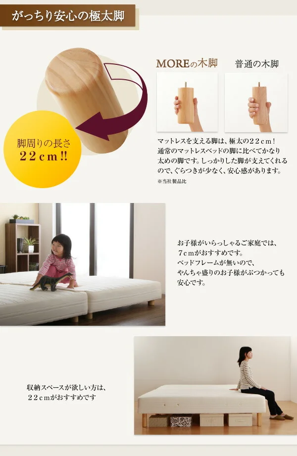 日本製ポケットコイルマットレスベッド MORE モア マットレスベッド グランドタイプ ワイドK280 脚7cm