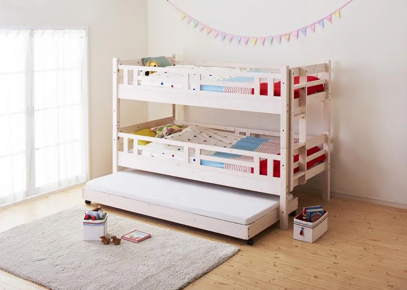 タイプが選べる頑丈ロータイプ収納式3段ベッド fericica フェリチカ ベッドフレームのみ 三段セット シングル