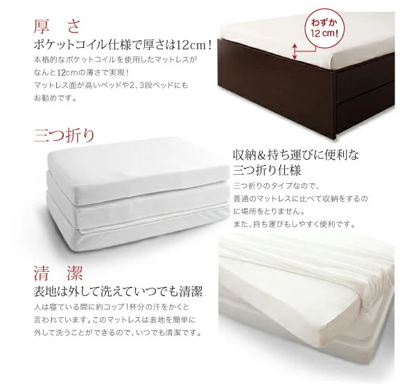 お客様組立 日本製_棚・コンセント・仕切り板付き大容量チェストベッド Inniti イニティ ベッドフレームのみ セミシングル