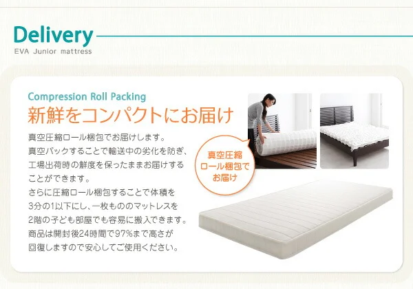 子どもの睡眠環境を考えた 安眠マットレス 薄型・軽量・高通気　ジュニア ボンネルコイル EVA エヴァ セミシングル ショート丈