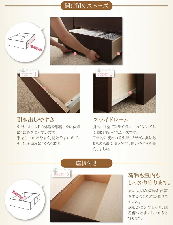 お客様組立 日本製_ヘッドレス大容量コンパクトチェストベッド Creacion クリージョン ベッドフレームのみ セミシングル ショート丈