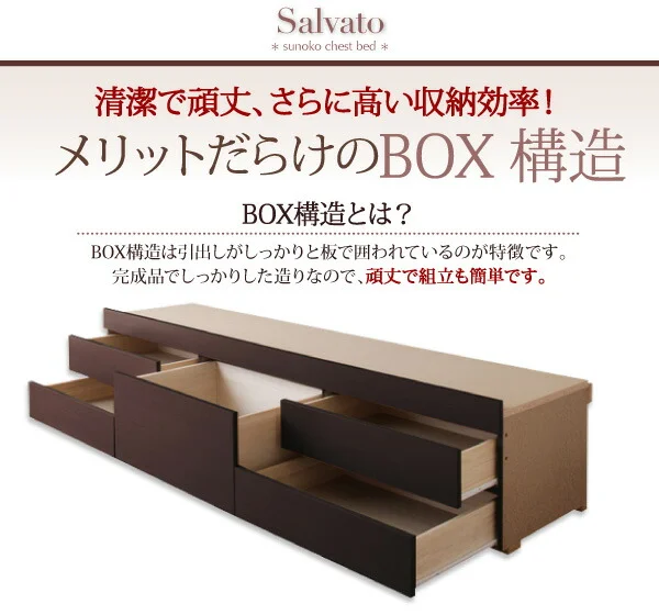 お客様組立 日本製_棚・コンセント付き大容量すのこチェストベッド Salvato サルバト ベッドフレームのみ セミシングル