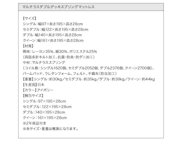 搬入・組立・簡単 選べる7つの寝心地 すのこ構造 脚付きマットレス ボトムベッド マットレスベッド スタンダードボンネルコイルマットレス付き セミシングル 脚15cm