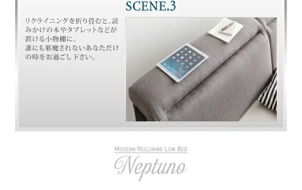 リクライニング機能付き・モダンデザインローベッド Neptuno ネプトゥーノ ベッドフレームのみ ダブル