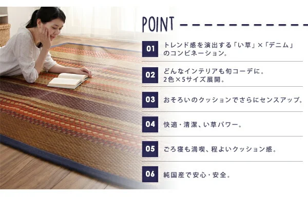 カイハラデニム×マルチパターン柄純国産い草ラグ Incetter インセッター ラグ 140×200cm