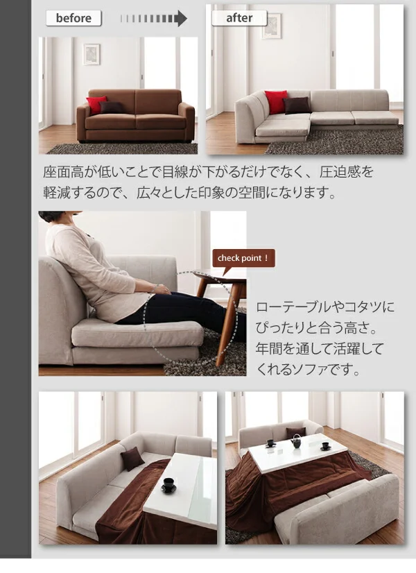 カバーリングフロアコーナーソファ COLTY コルティ ロータイプ ふんわりウレタン 1P+2P+コーナー