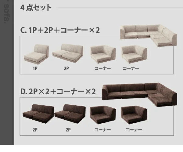 カバーリングフロアコーナーソファ COLTY コルティ ロータイプ ふんわりウレタン 1P+2P+コーナー