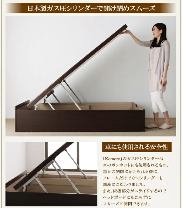 お客様組立 美草・日本製_大容量畳跳ね上げベッド Komero コメロ シングル 深さレギュラー