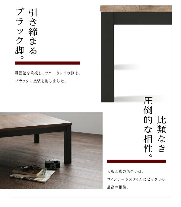 古木風ヴィンテージデザインこたつテーブル Nostalwood ノスタルウッド 4尺長方形(80×120cm)