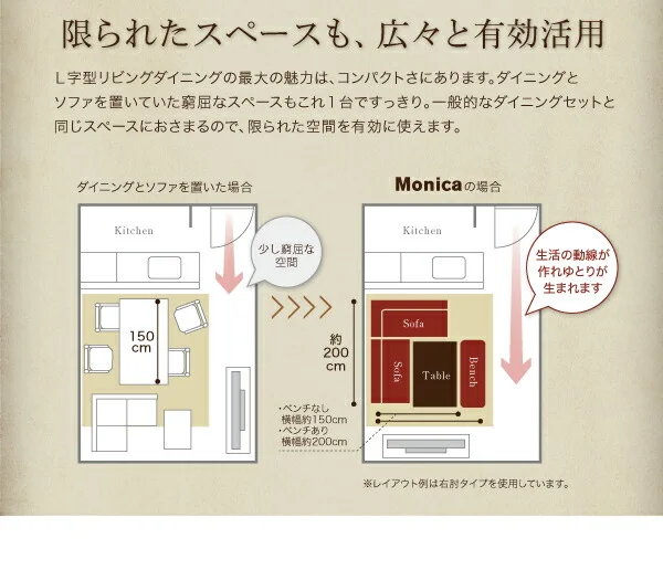 アメリカンヴィンテージ リビングダイニングセット Monica モニカ 3点セット(テーブル+ソファ1脚+アームソファ1脚) 右アーム W120