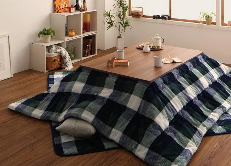 チェック柄はっ水こたつ布団 KECK ケック 掛布団&敷布団2点セット 正方形(75×75cm)天板対応