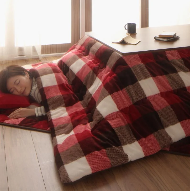 チェック柄はっ水こたつ布団 KECK ケック 掛布団&敷布団2点セット 正方形(75×75cm)天板対応