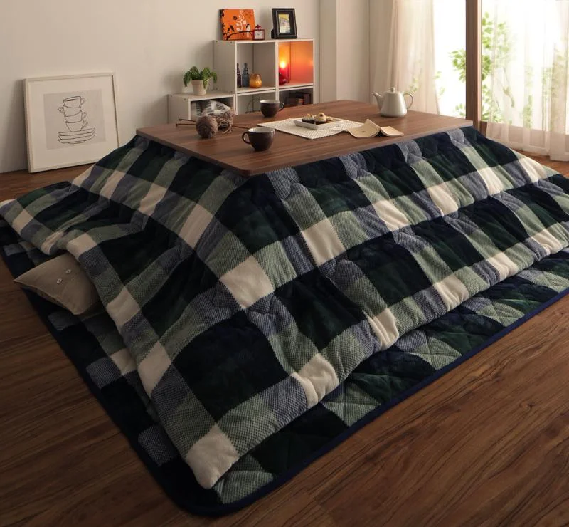 チェック柄はっ水こたつ布団 KECK ケック 掛布団&敷布団2点セット 正方形(75×75cm)天板対応