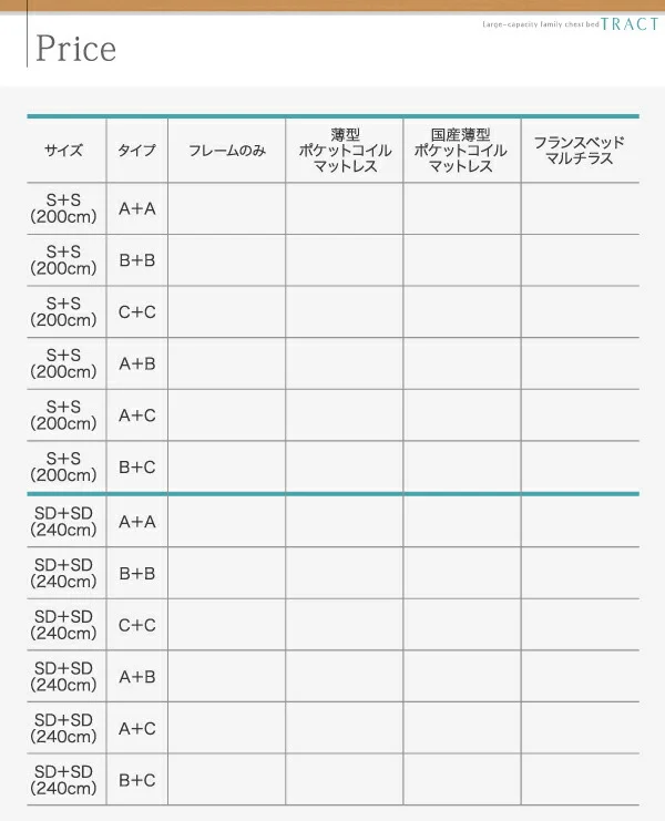 お客様組立 大容量収納ファミリーチェストベッド TRACT トラクト ベッドフレームのみ A+A ワイドK200