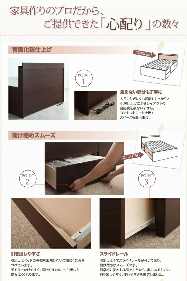 お客様組立 国産大容量収納ファミリーチェストベッド ベッドフレームのみ ワイドK200