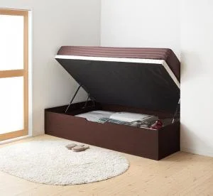 お客様組立 通気性抜群_ガス圧式大容量跳ね上げベッド No-Mos ノーモス ベッドフレームのみ 縦開き セミシングル 深さレギュラー