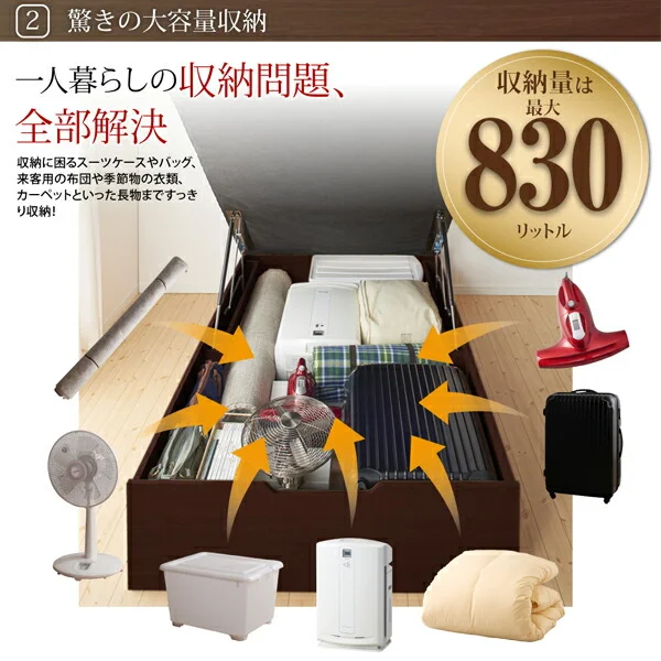 通気性抜群 棚コンセント付 跳ね上げベッド Prostor プロストル ベッドフレームのみ 縦開き セミシングル 深さレギュラー