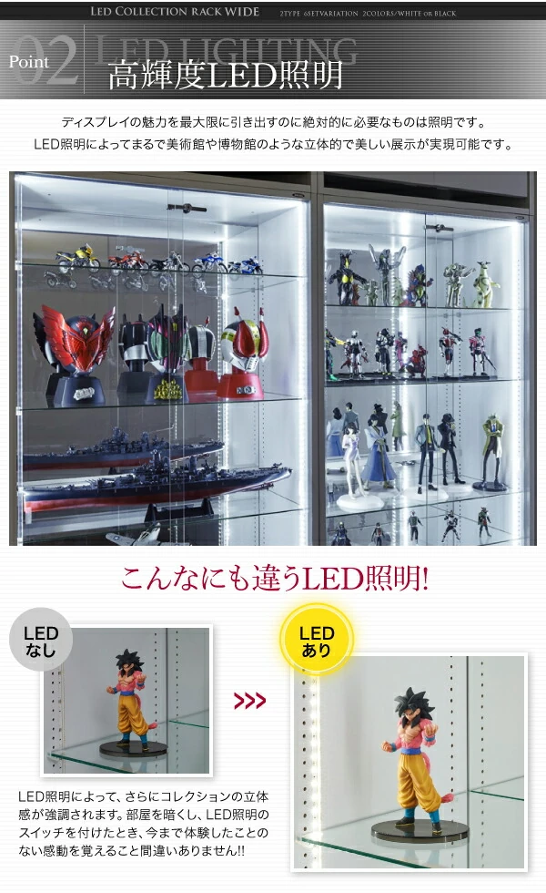 LED付きコレクションラック ワイド 本体 両開きタイプ 高さ180 奥行29