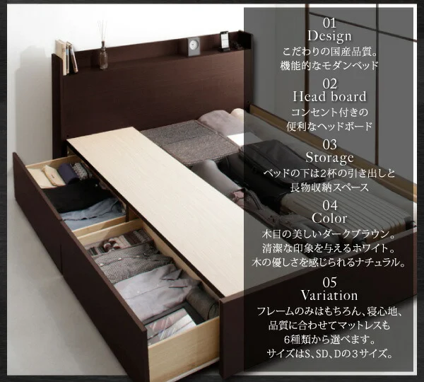 お客様組立 国産 棚・コンセント付き収納ベッド Fleder フレーダー ベッドフレームのみ 床板仕様 シングル
