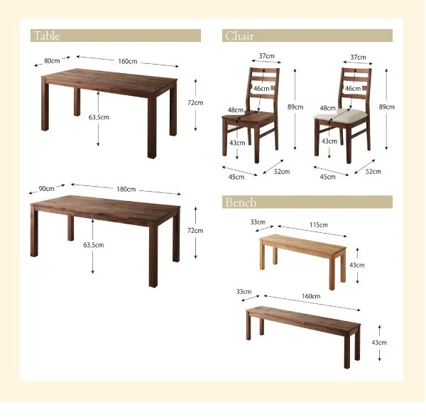 総無垢材ワイドダイニング Cursus クルスス 4点セット(テーブル+チェア2脚+ベンチ1脚) ウォールナット 板座 W160