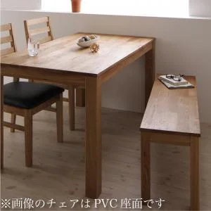 総無垢材ワイドダイニング Cursus クルスス 4点セット(テーブル+チェア2脚+ベンチ1脚) ウォールナット 板座 W160